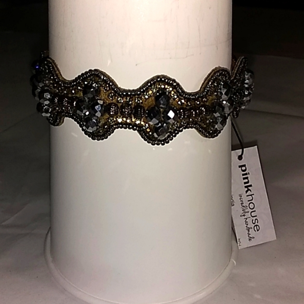 Nwot pink house Faux leather and bead bracelet.